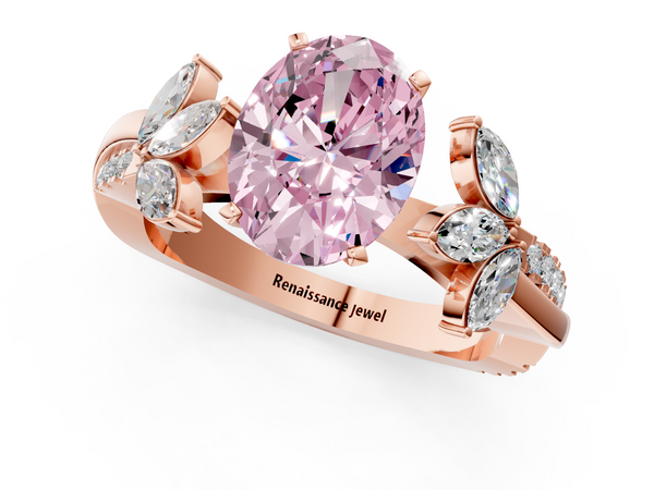 Rose gold Fancy Pink Oval  Diamond Floral Vine Solitaire Engagement Ring