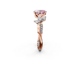 Rose gold Fancy Pink Oval  Diamond Floral Vine Solitaire Engagement Ring_5