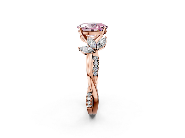Rose gold Fancy Pink Oval  Diamond Floral Vine Solitaire Engagement Ring