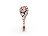 Rose gold Fancy Pink Oval  Diamond Halo Ring with Marquise and Pavé Band in Prong Setting_75