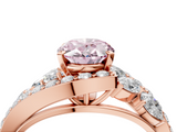 Rose gold Fancy Pink Oval  Diamond Halo Ring with Marquise and Pavé Band in Prong Setting_77