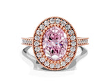 Rose gold Fancy Pink Oval  Diamond Halo Ring with Milgrain Frame and Pavé Band_55