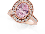 Rose gold Fancy Pink Oval  Diamond Halo Ring with Milgrain Frame and Pavé Band_56