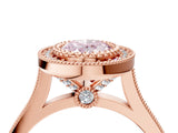 Rose gold Fancy Pink Oval  Diamond Halo Ring with Milgrain Frame and Pavé Band_59