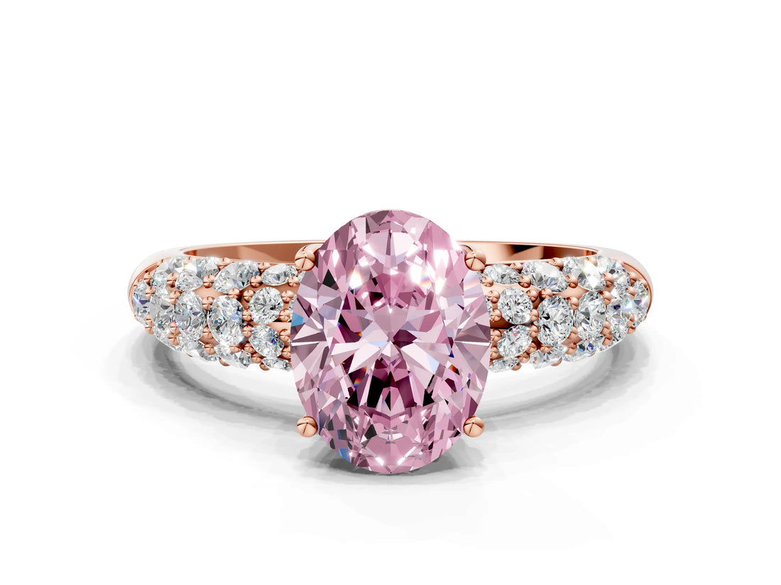 Rose gold Fancy Pink Oval  Diamond Pavé Band Solitaire Ring with Four-Prong Setting_49