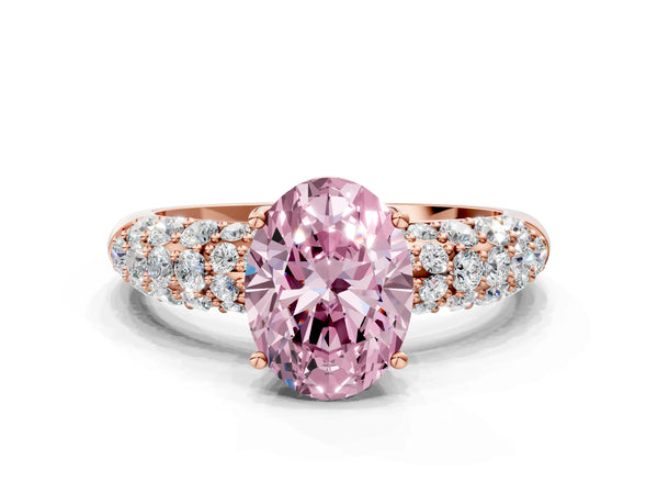 Rose gold Fancy Pink Oval  Diamond Pavé Band Solitaire Ring with Four-Prong Setting