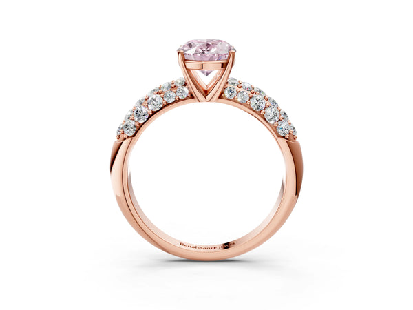 Rose gold Fancy Pink Oval  Diamond Pavé Band Solitaire Ring with Four-Prong Setting