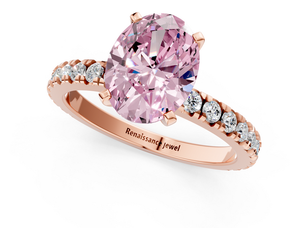 Rose gold Fancy Pink Oval  Diamond Pavé Band Solitaire with Four-Prong Setting