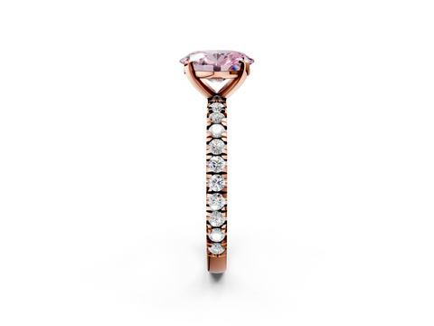 Rose gold Fancy Pink Oval  Diamond Pavé Band Solitaire with Four-Prong Setting_223