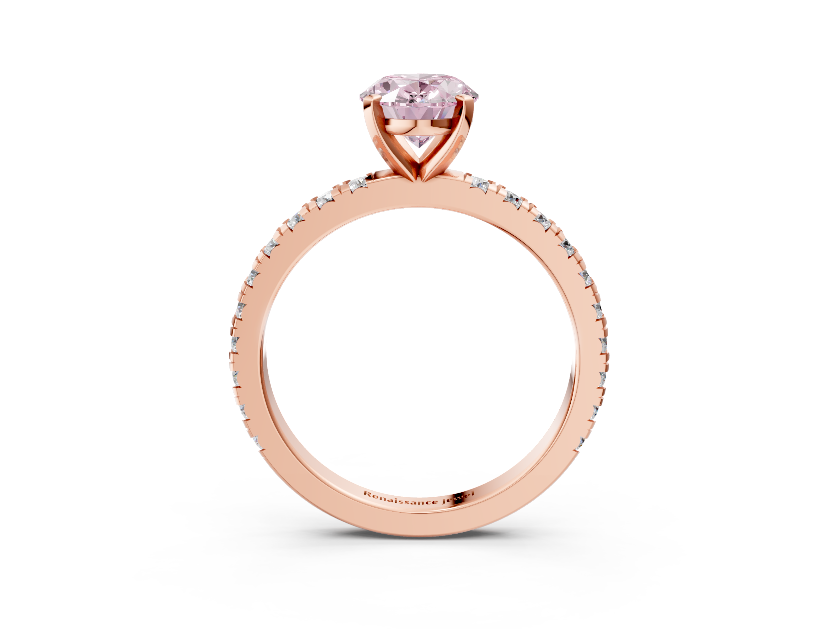 Rose gold Fancy Pink Oval  Diamond Pavé Band Solitaire with Four-Prong Setting_224
