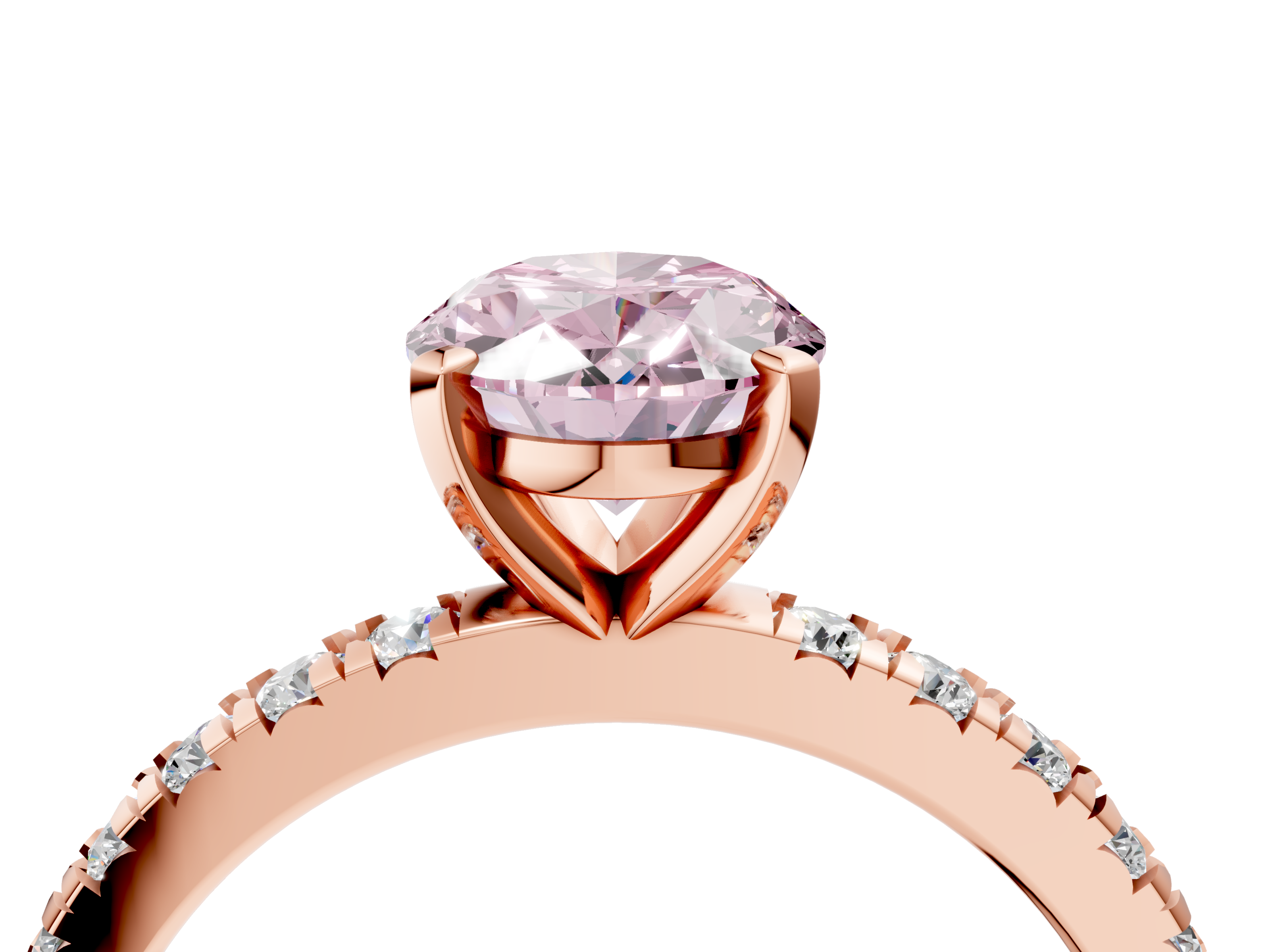 Rose gold Fancy Pink Oval  Diamond Pavé Band Solitaire with Four-Prong Setting_225