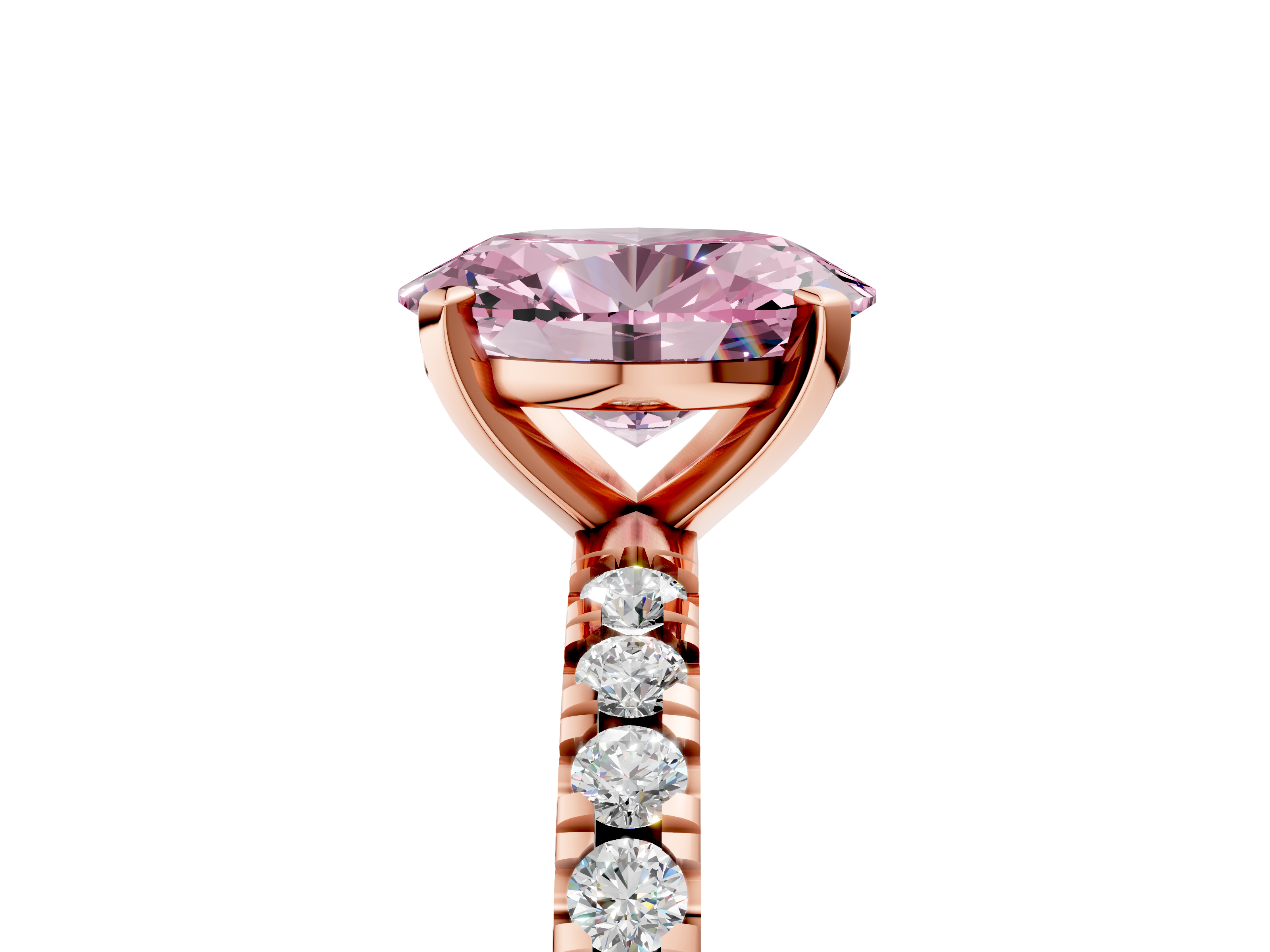 Rose gold Fancy Pink Oval  Diamond Pavé Band Solitaire with Four-Prong Setting_226