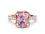 Rose gold Fancy Pink Oval  Diamond Pave Band with Floral Prong Setting_15