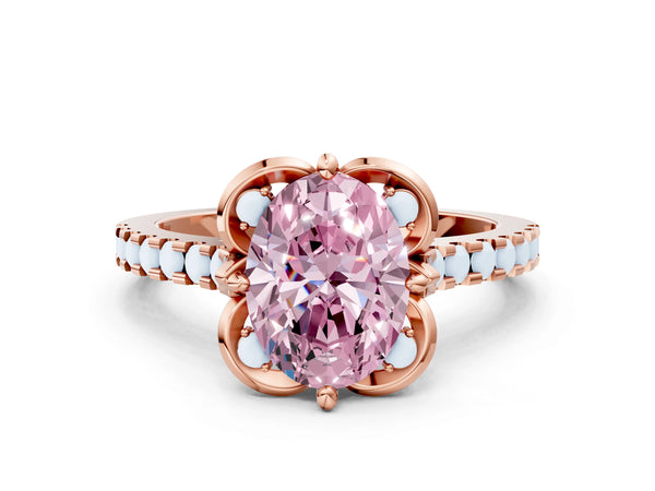 Rose Gold Oval Floral Petal Pave Engagement Ring Setting for Fancy Pink Center