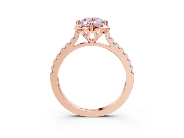 Rose Gold Oval Floral Petal Pave Engagement Ring Setting for Fancy Pink Center