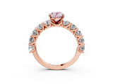 Rose gold Fancy Pink Oval  Diamond Prong Setting with Side Stones on a Pave Band_128