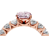 Rose gold Fancy Pink Oval  Diamond Prong Setting with Side Stones on a Pave Band_129
