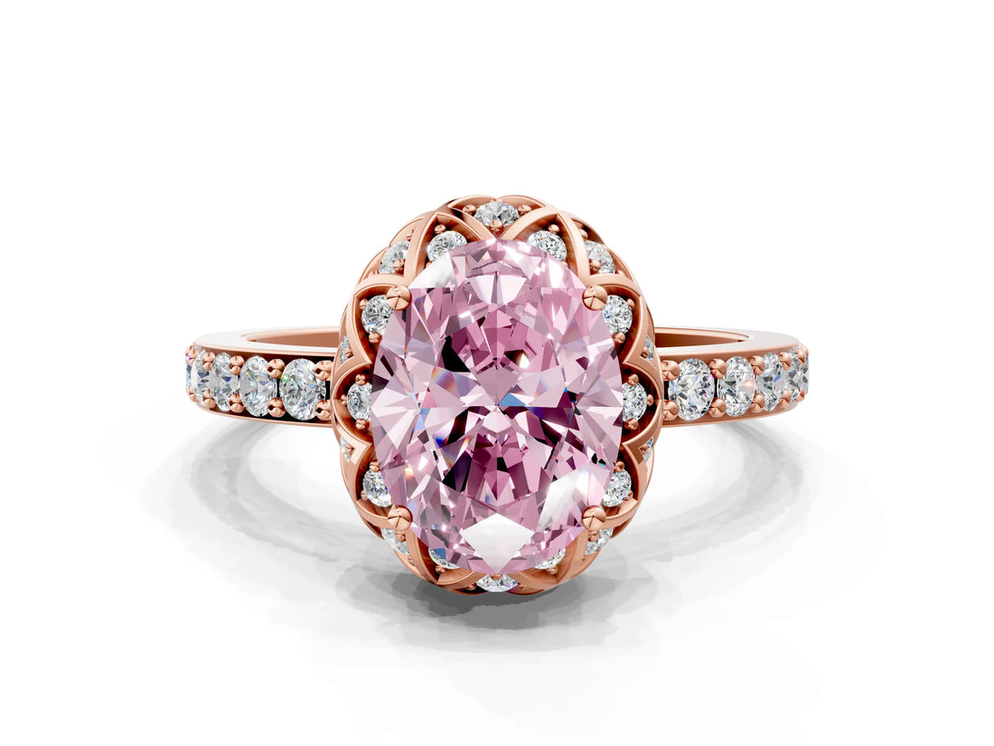 Rose gold Fancy Pink Oval  Diamond Solitaire Ring with Shared Prong Pavé Band_54