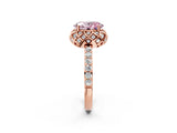 Rose gold Fancy Pink Oval  Diamond Solitaire Ring with Shared Prong Pavé Band_56