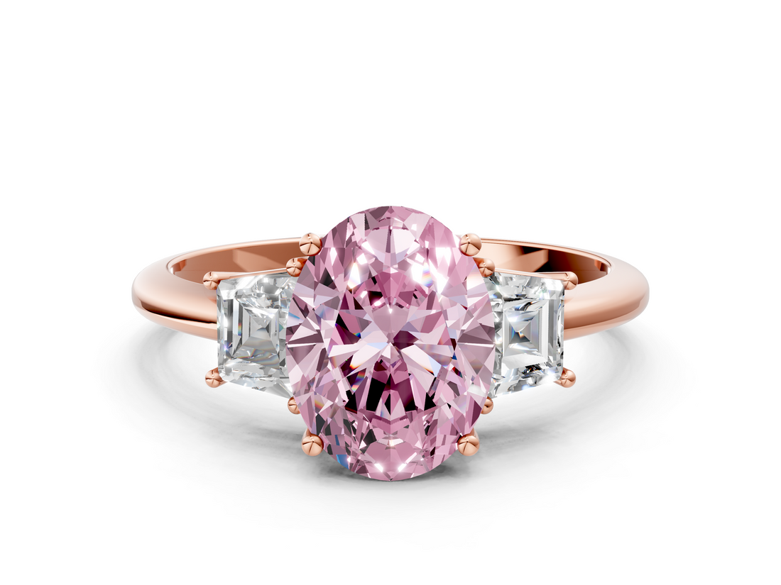 Rose gold Fancy Pink Oval  Diamond Three-Stone Ring with Trapezoid Side Stones and Prong Setting_17