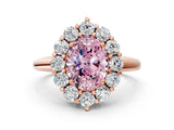 Rose gold Fancy Pink Oval  Halo Cluster Diamond Engagement Ring with Prong Setting and Polished Band_69