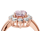 Rose gold Fancy Pink Oval  Halo Cluster Diamond Engagement Ring with Prong Setting and Polished Band_73