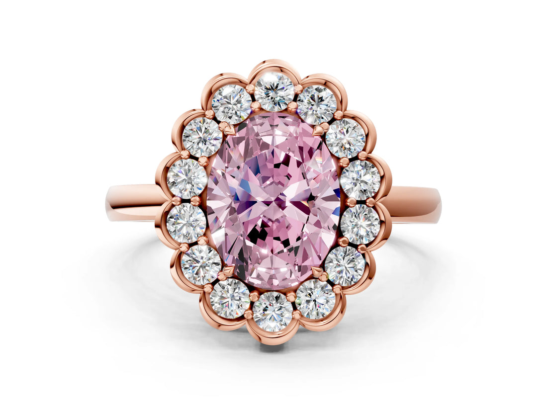 Rose gold Fancy Pink Oval  Halo Cluster Diamond Engagement Ring with Solitaire Band and Prong Setting_66