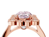 Rose gold Fancy Pink Oval  Halo Diamond Cluster Engagement Ring with Milgrain Bezel Setting and Solitaire Band_29