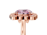 Rose gold Fancy Pink Oval  Halo Diamond Cluster Engagement Ring with Milgrain Bezel Setting and Solitaire Band_30