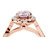 Rose gold Fancy Pink Oval  Halo Diamond Engagement Ring with Filigree Band and Four-Prong Setting_85