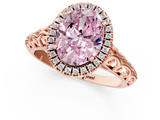 Rose gold Fancy Pink Oval  Halo Diamond Engagement Ring with Intricate Filigree Band and Four-Prong Setting_38