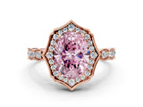 Rose gold Fancy Pink Oval  Halo Diamond Engagement Ring with Milgrain Band and Four-Prong Setting_55
