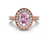 Rose gold Fancy Pink Oval  Halo Diamond Engagement Ring with Milgrain Pave Band and Four-Prong Setting_153