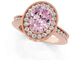 Rose gold Fancy Pink Oval  Halo Diamond Engagement Ring with Milgrain Pave Band and Four-Prong Setting_154