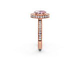 Rose gold Fancy Pink Oval  Halo Diamond Engagement Ring with Milgrain Pave Band and Four-Prong Setting_155