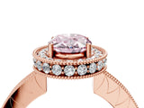 Rose gold Fancy Pink Oval  Halo Diamond Engagement Ring with Milgrain Pave Band and Four-Prong Setting_157
