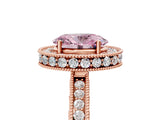 Rose gold Fancy Pink Oval  Halo Diamond Engagement Ring with Milgrain Pave Band and Four-Prong Setting_158