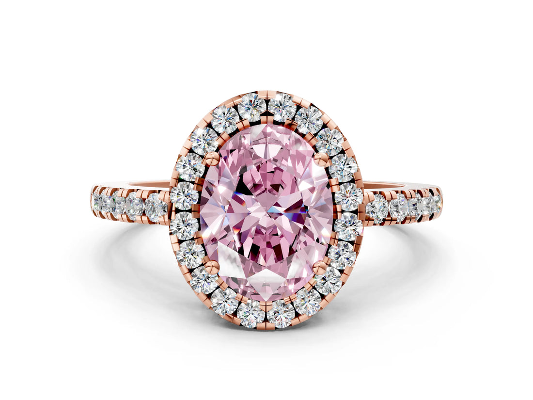 Rose gold Fancy Pink Oval  Halo Diamond Engagement Ring with Pavé Band and Four-Prong Setting_87