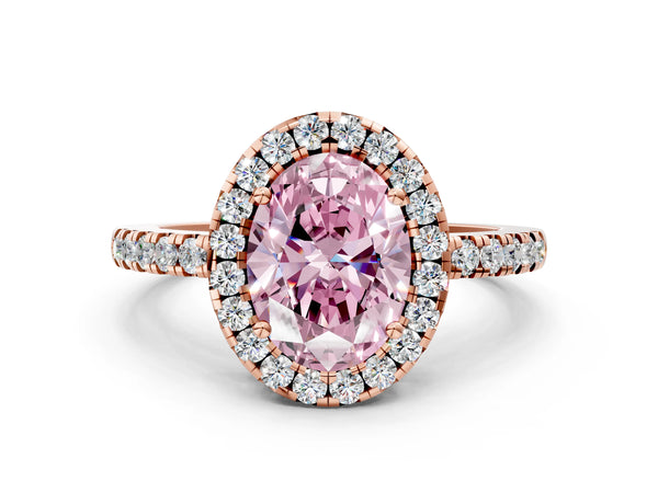 Rose gold Fancy Pink Oval  Halo Diamond Engagement Ring with Pavé Band and Four-Prong Setting