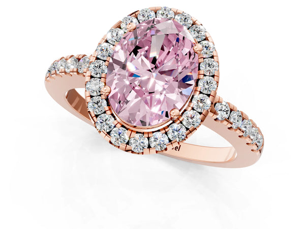 Rose gold Fancy Pink Oval  Halo Diamond Engagement Ring with Pavé Band and Four-Prong Setting