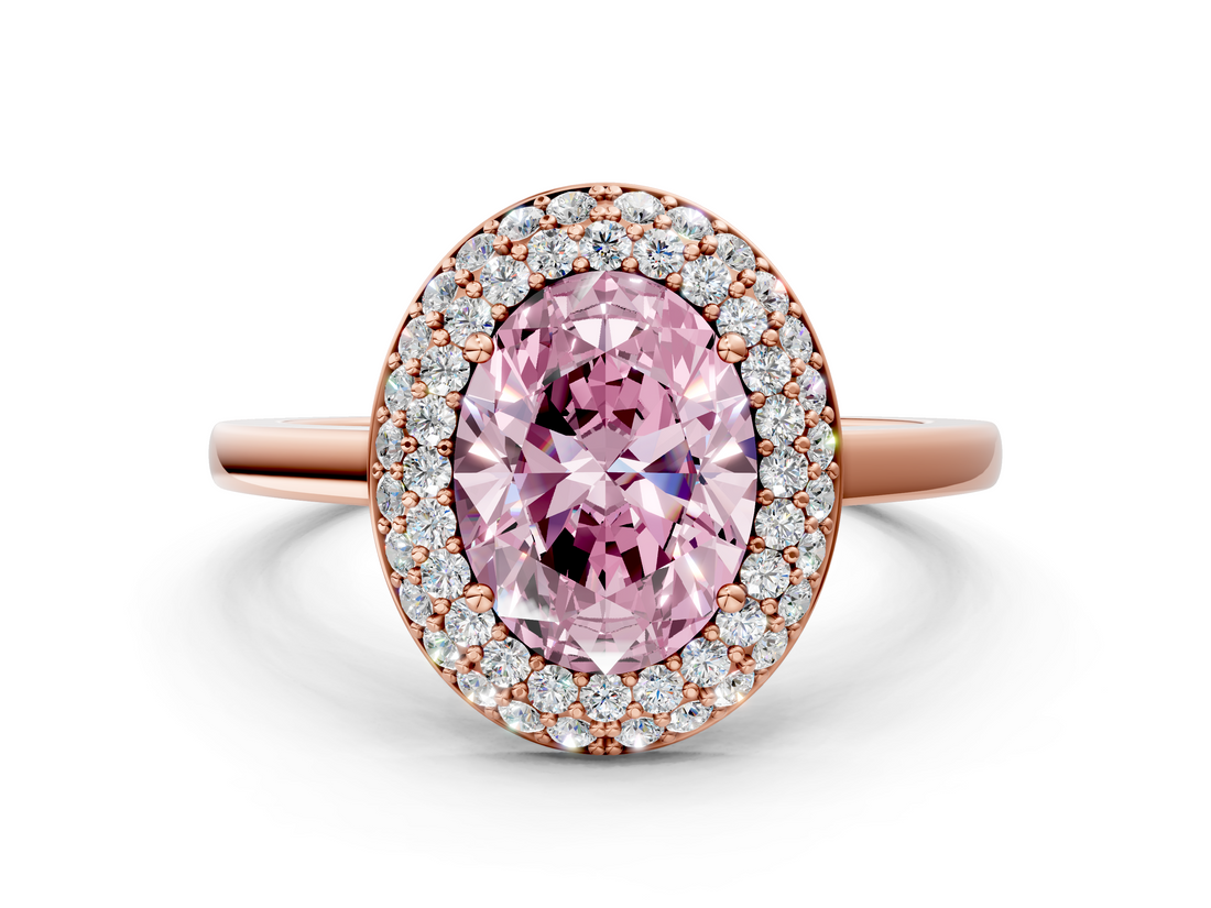 Rose gold Fancy Pink Oval  Halo Diamond Engagement Ring with Solitaire Band and Four-Prong Setting_20