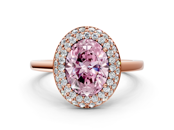 Rose gold Fancy Pink Oval  Halo Diamond Engagement Ring with Solitaire Band and Four-Prong Setting