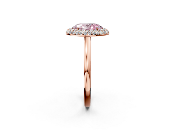 Rose gold Fancy Pink Oval  Halo Diamond Engagement Ring with Solitaire Band and Four-Prong Setting