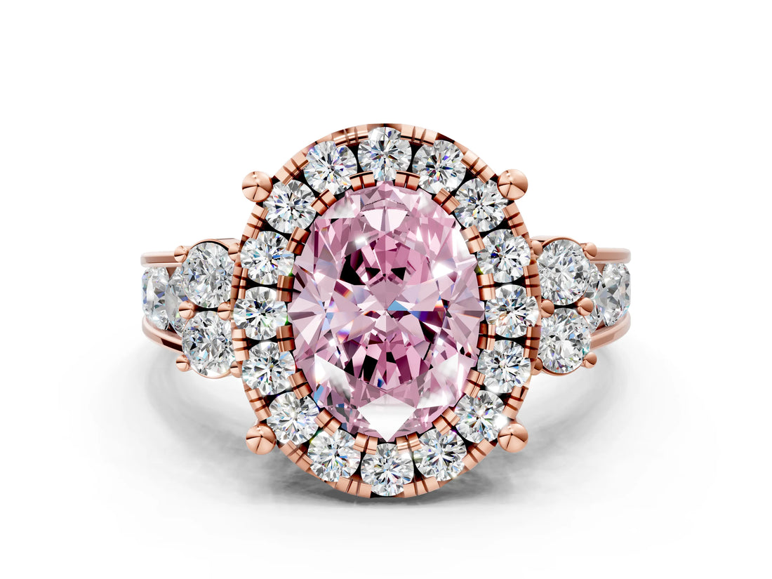 Rose gold Fancy Pink Oval  Halo Diamond Engagement Ring with Split Shank and Four-Prong Setting_43
