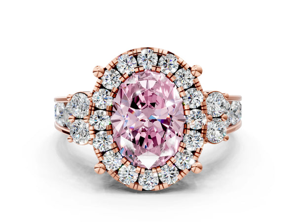 Rose gold Fancy Pink Oval  Halo Diamond Engagement Ring with Split Shank and Four-Prong Setting