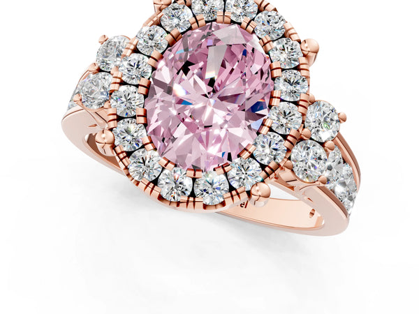 Rose gold Fancy Pink Oval  Halo Diamond Engagement Ring with Split Shank and Four-Prong Setting
