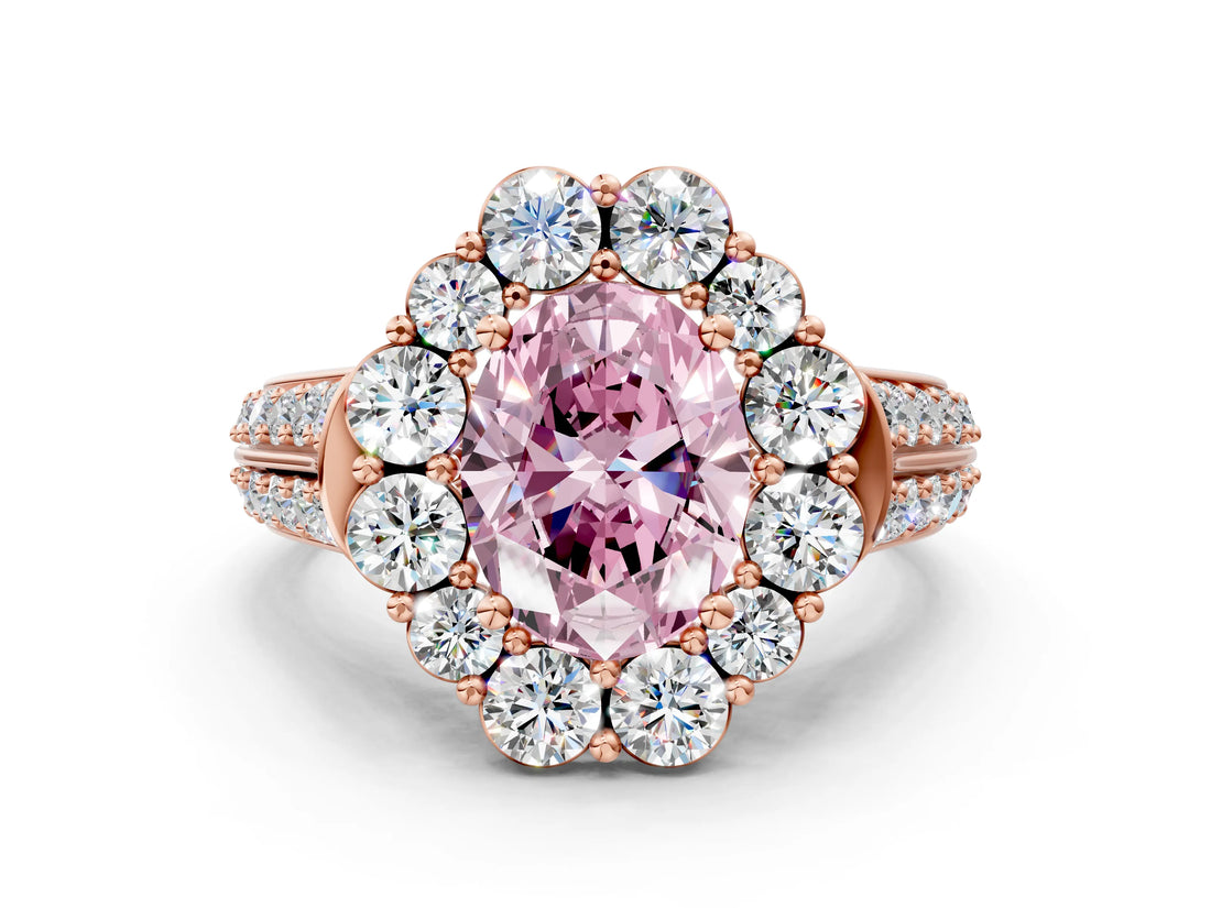 Rose gold Fancy Pink Oval  Halo Diamond Engagement Ring with Split Shank and Prong Setting_66