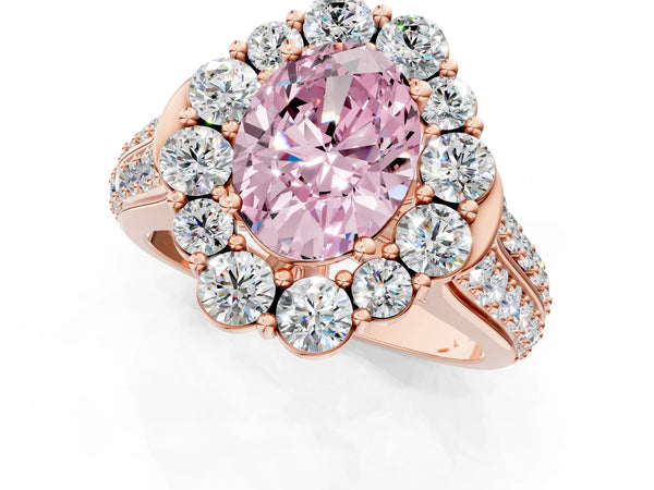 Rose gold Fancy Pink Oval  Halo Diamond Engagement Ring with Split Shank and Prong Setting
