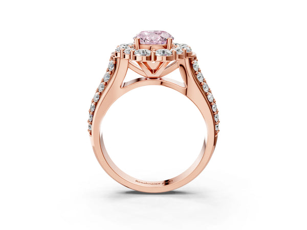 Rose gold Fancy Pink Oval  Halo Diamond Engagement Ring with Split Shank and Prong Setting