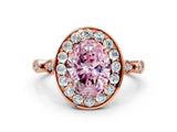 Rose gold Fancy Pink Oval  Halo Diamond Engagement Ring with Twisted Band and Four-Prong Setting
